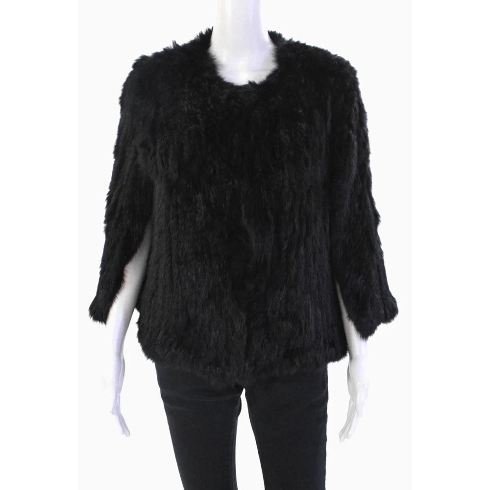 Vintage Neiman Marcus Black Rabbit Fur Jacket Cape M/L Luxe Soft Glam Coat